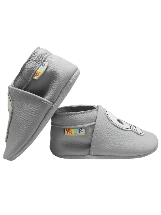 Babyschuhe aus echtem Leder mit rutschfester Sohle –Hellgrau mit Totenkopfmuster>Yalion Clearance