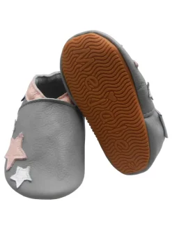 Babyschuhe aus grauem Leder, bequeme rutschfeste Sohlen - Sternmuster>Mejale Clearance