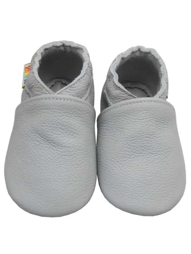 Babyschuhe aus Leder mit rutschfester Sohle – Hellgrau>Yalion