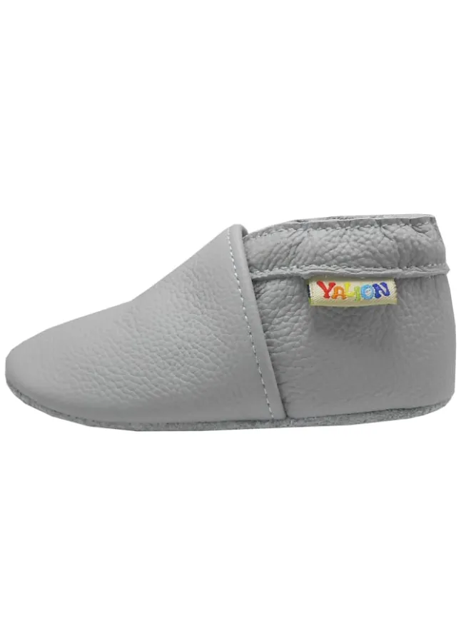 Babyschuhe aus Leder mit rutschfester Sohle – Hellgrau>Yalion