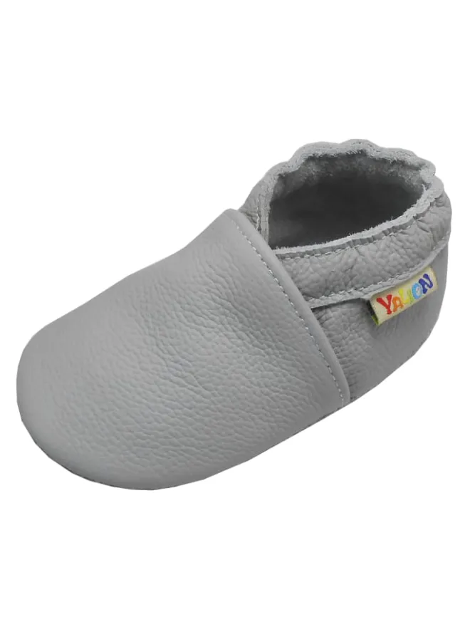 Babyschuhe aus Leder mit rutschfester Sohle – Hellgrau>Yalion
