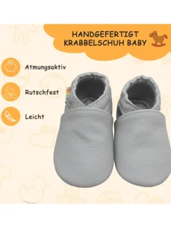 Babyschuhe aus Leder mit rutschfester Sohle – Hellgrau><noscript><img width=