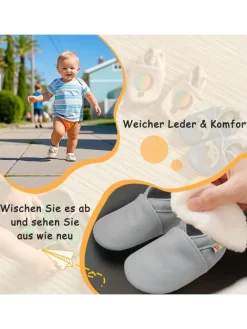 Babyschuhe aus Leder mit rutschfester Sohle – Hellgrau><noscript><img width=