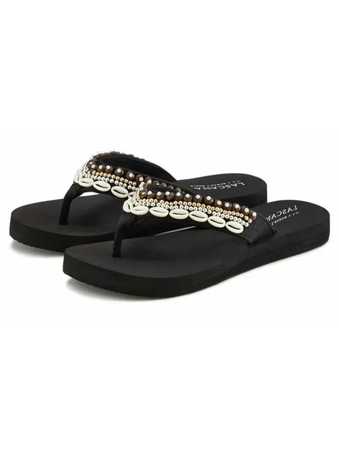LASCANA Sandalen·Zehensandalen^Badezehentrenner in schwarz