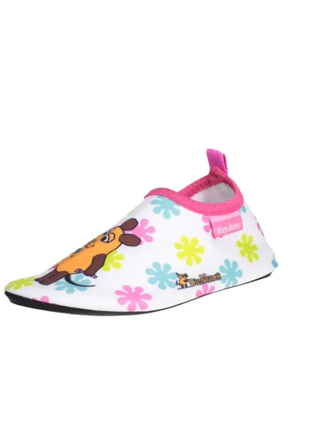 Playshoes Badeschuhe|Badeschuhe^Barfuß-Schuh DIE MAUS Blumen in Weiß/Rosa
