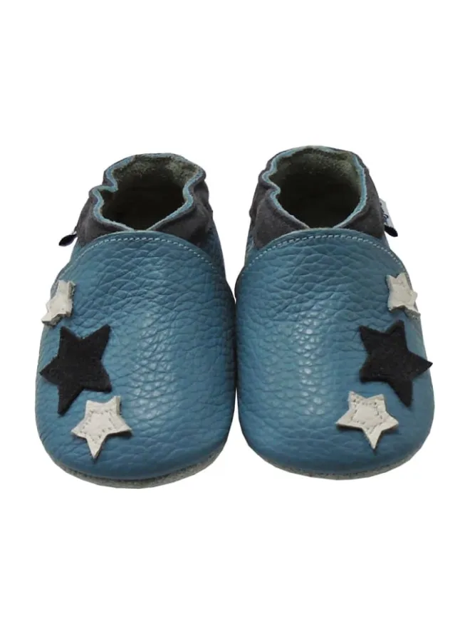 Blaue Baby Leder Krabbelschuhe, mit rutschfester Sohle – Sternenmuster>Mejale Discount