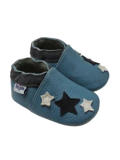 Blaue Baby Leder Krabbelschuhe, mit rutschfester Sohle – Sternenmuster>Mejale Discount