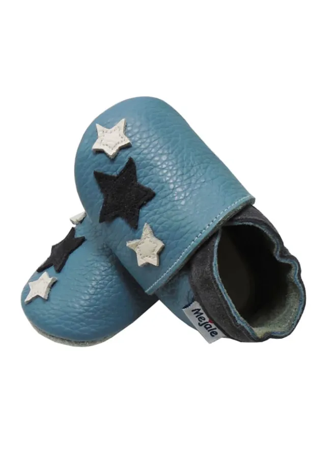 Blaue Baby Leder Krabbelschuhe, mit rutschfester Sohle – Sternenmuster>Mejale Discount