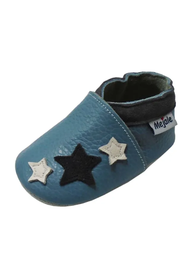 Blaue Baby Leder Krabbelschuhe, mit rutschfester Sohle – Sternenmuster>Mejale Discount