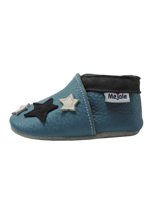 Blaue Baby Leder Krabbelschuhe, mit rutschfester Sohle – Sternenmuster>Mejale Discount