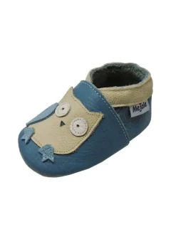 Blaue Baby Leder Krabbelschuhe, mit rutschfester Sohle – Eulen-Muster><noscript><img width=