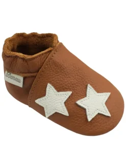 Bemesu Krabbelschuhe^Braune Baby-Lederschuhe, komfortable rutschfeste Sohle - Sternmuster