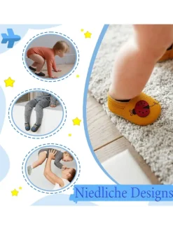 Yihakids Krabbelschuhe^Dunkelblaue Baby Leder Krabbelschuhe, mit rutschfester Sohle – Fuchs-Muster