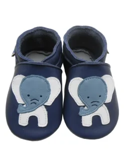 Dunkelblaue Babyschuhe aus echtem Leder ,rutschfester Sohle–Mit Elefanten-Muster>Yalion Hot