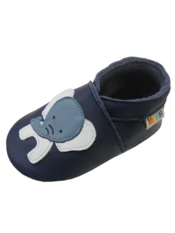 Dunkelblaue Babyschuhe aus echtem Leder ，rutschfester Sohle–Mit Elefanten-Muster><noscript><img width=