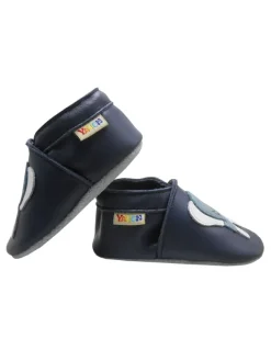 Dunkelblaue Babyschuhe aus echtem Leder ，rutschfester Sohle–Mit Elefanten-Muster><noscript><img width=