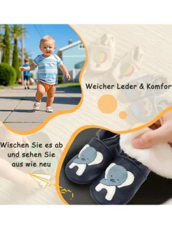 Dunkelblaue Babyschuhe aus echtem Leder ，rutschfester Sohle–Mit Elefanten-Muster><noscript><img width=