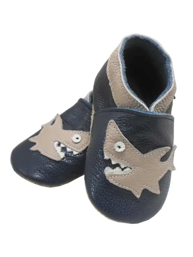 Dunkelblaue Leder Babyschuhe, Krabbelschuhe, rutschfeste Sohle - Hai-Muster>Bemesu Hot