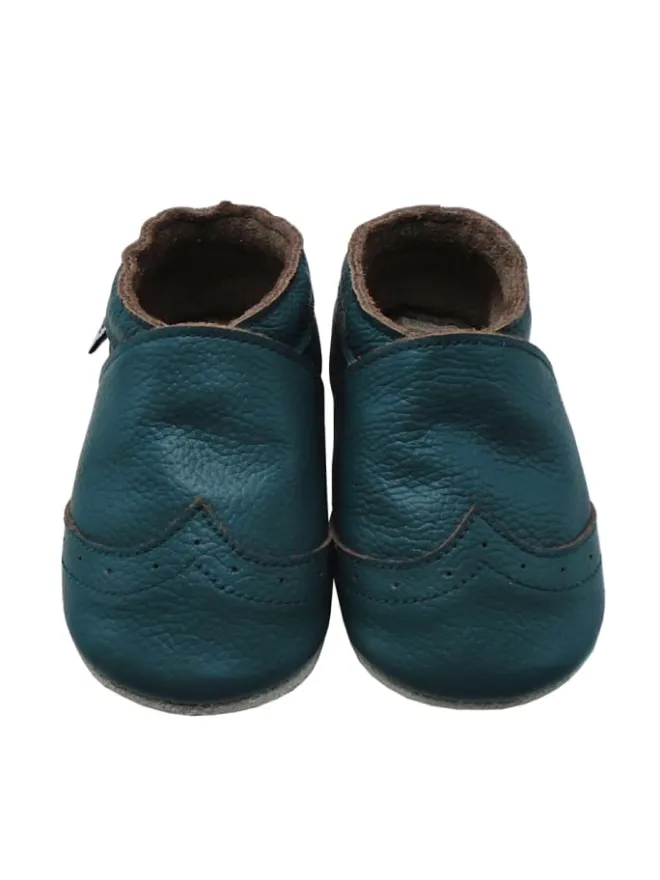 Mejale Krabbelschuhe^Dunkelgrüne Baby Leder Krabbelschuhe, mit rutschfester Sohle – Wellenmuster