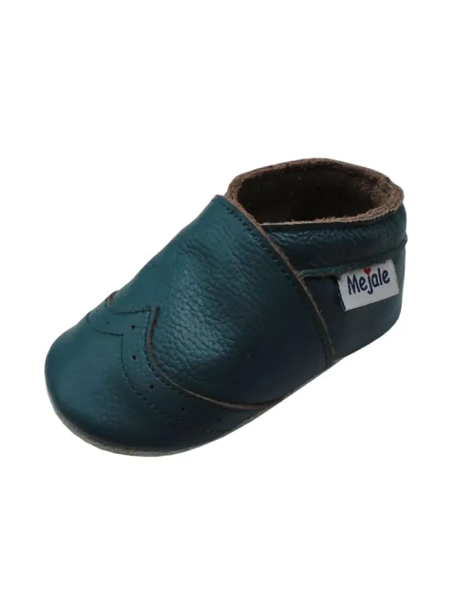 Mejale Krabbelschuhe^Dunkelgrüne Baby Leder Krabbelschuhe, mit rutschfester Sohle – Wellenmuster