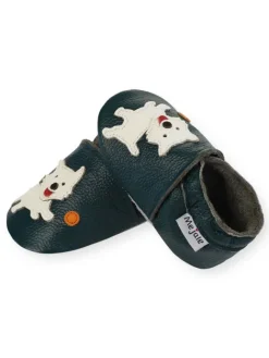 Mejale Krabbelschuhe^Dunkelgrüne Babyleder-Kleinkindschuhe, bequeme rutschfeste Sohle - Welpenmuster