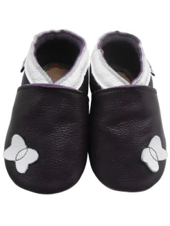 Dunkellila Baby-Leder-Laufschuhe, mit rutschfester Sohle - Schmetterlingsmotiv>Mejale Clearance