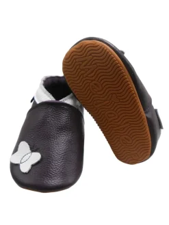 Dunkellila Baby-Leder-Laufschuhe, mit rutschfester Sohle - Schmetterlingsmotiv><noscript><img width=