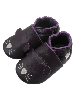 Dunkellila Baby-Leder-Laufschuhe, komfortabel mit rutschfester Sohle -Mäusemotiv><noscript><img width=