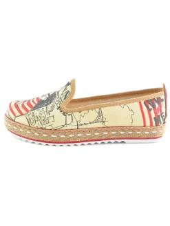 Goby Halbschuhe^Espadrilles in Beige/ Schwarz/ Rot