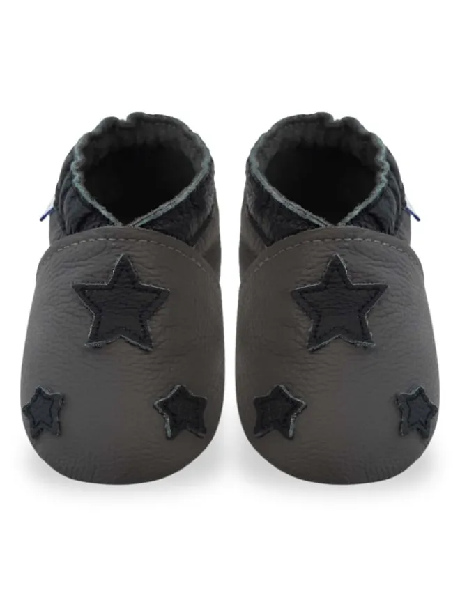 Grau Baby Leder Krabbelschuhe, mit rutschfester Sohle – Sternenmuster>Yihakids Best