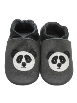 Grau Baby Leder Krabbelschuhe, mit rutschfester Sohle – Panda-Muster>Yihakids Online