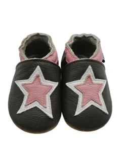 Mejale Krabbelschuhe^Graue Baby-Laufschuhe aus echtem Lede,rutschfester, weicher Sohle–Sternmuster