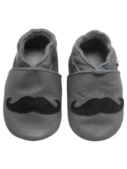 Bemesu Krabbelschuhe^Graue Baby-Leder-Laufschuhe, komfortabel mit rutschfester Sohle - Bartmuster