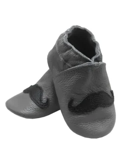Bemesu Krabbelschuhe^Graue Baby-Leder-Laufschuhe, komfortabel mit rutschfester Sohle - Bartmuster