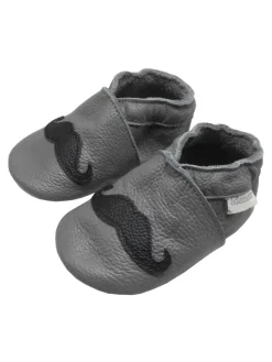 Bemesu Krabbelschuhe^Graue Baby-Leder-Laufschuhe, komfortabel mit rutschfester Sohle - Bartmuster