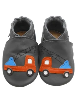 Graue Baby-Leder-Laufschuhe, komfortabel mit rutschfester Sohle - Lastwagenmotiv>Mepiq New