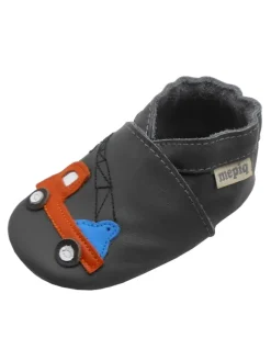 Graue Baby-Leder-Laufschuhe, komfortabel mit rutschfester Sohle - Lastwagenmotiv><noscript><img width=