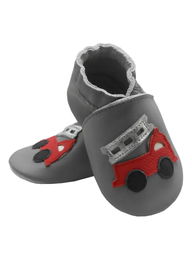 Graue Baby-Leder-Laufschuhe, komfortabel mit rutschfester Sohle - Lastwagenmotiv>Bemesu Outlet