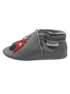 Graue Baby-Leder-Laufschuhe, komfortabel mit rutschfester Sohle - Lastwagenmotiv><noscript><img width=