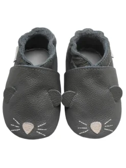 Bemesu Krabbelschuhe^Graue Baby-Leder-Laufschuhe, komfortabel mit rutschfester Sohle - Mäusemuster
