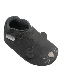 Bemesu Krabbelschuhe^Graue Baby-Leder-Laufschuhe, komfortabel mit rutschfester Sohle - Mäusemuster