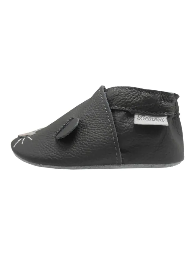 Bemesu Krabbelschuhe^Graue Baby-Leder-Laufschuhe, komfortabel mit rutschfester Sohle - Mäusemuster
