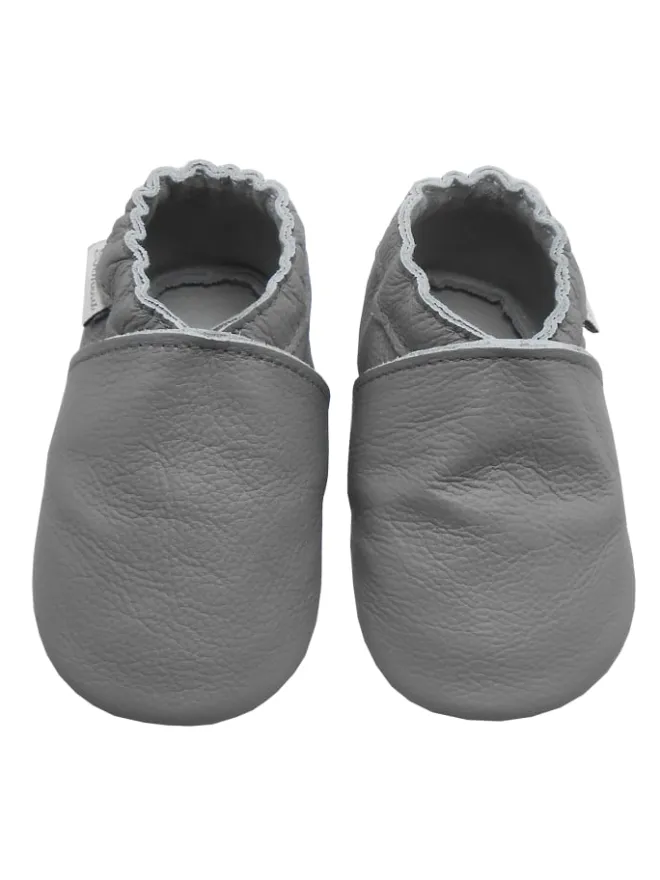 Graue Leder Krabbelschuhe für Babys mit weicher rutschfester Sohle>Bemesu Clearance