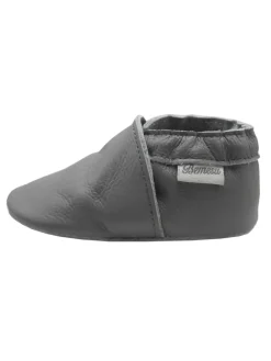Graue Leder Krabbelschuhe für Babys mit weicher rutschfester Sohle><noscript><img width=