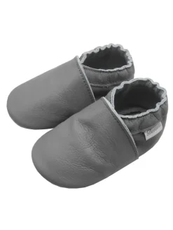 Graue Leder Krabbelschuhe für Babys mit weicher rutschfester Sohle><noscript><img width=