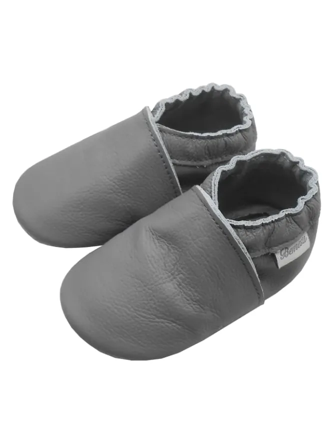 Graue Leder Krabbelschuhe für Babys mit weicher rutschfester Sohle>Bemesu Clearance