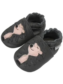 Bemesu Krabbelschuhe^Graue Leder Krabbelschuhe für Babys mit rutschfester Sohle – Löwen-Muster
