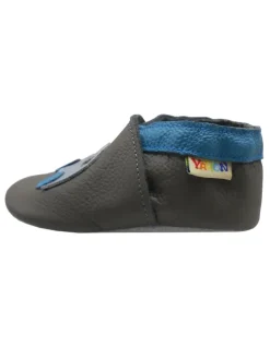 Yalion Krabbelschuhe^Graue Leder-Baby-Lauflernschuhe mit rutschfester Sohle – Blaue Auto-Muster