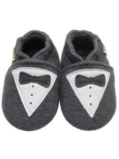 Sayoyo Krabbelschuhe^Graue Wollschuhe - Schleifenmuster