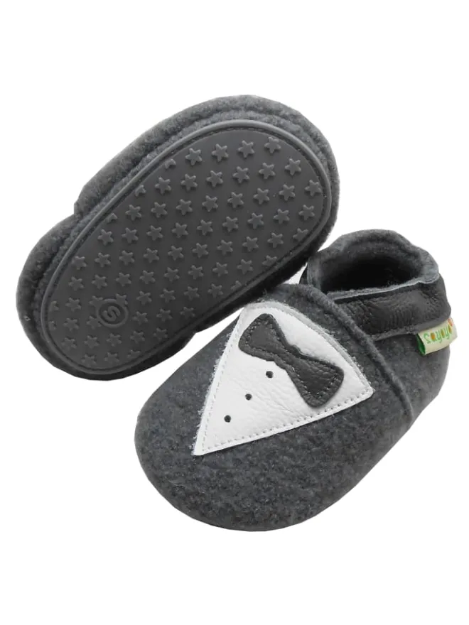 Sayoyo Krabbelschuhe^Graue Wollschuhe - Schleifenmuster